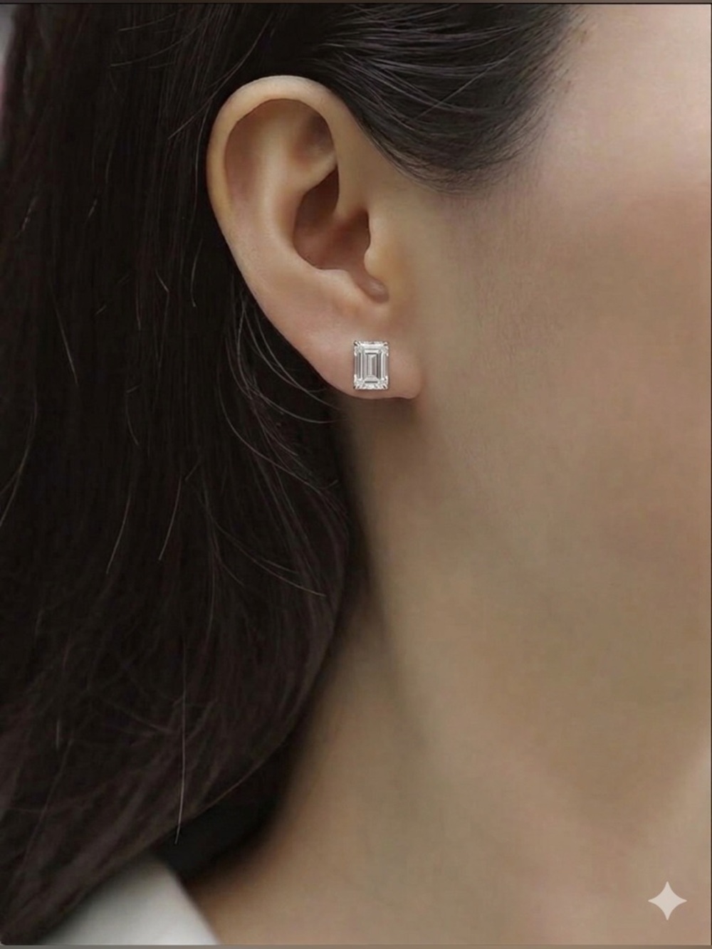 Emerald-Cut Stud Earrings in Clear White - Picture 2 of 4